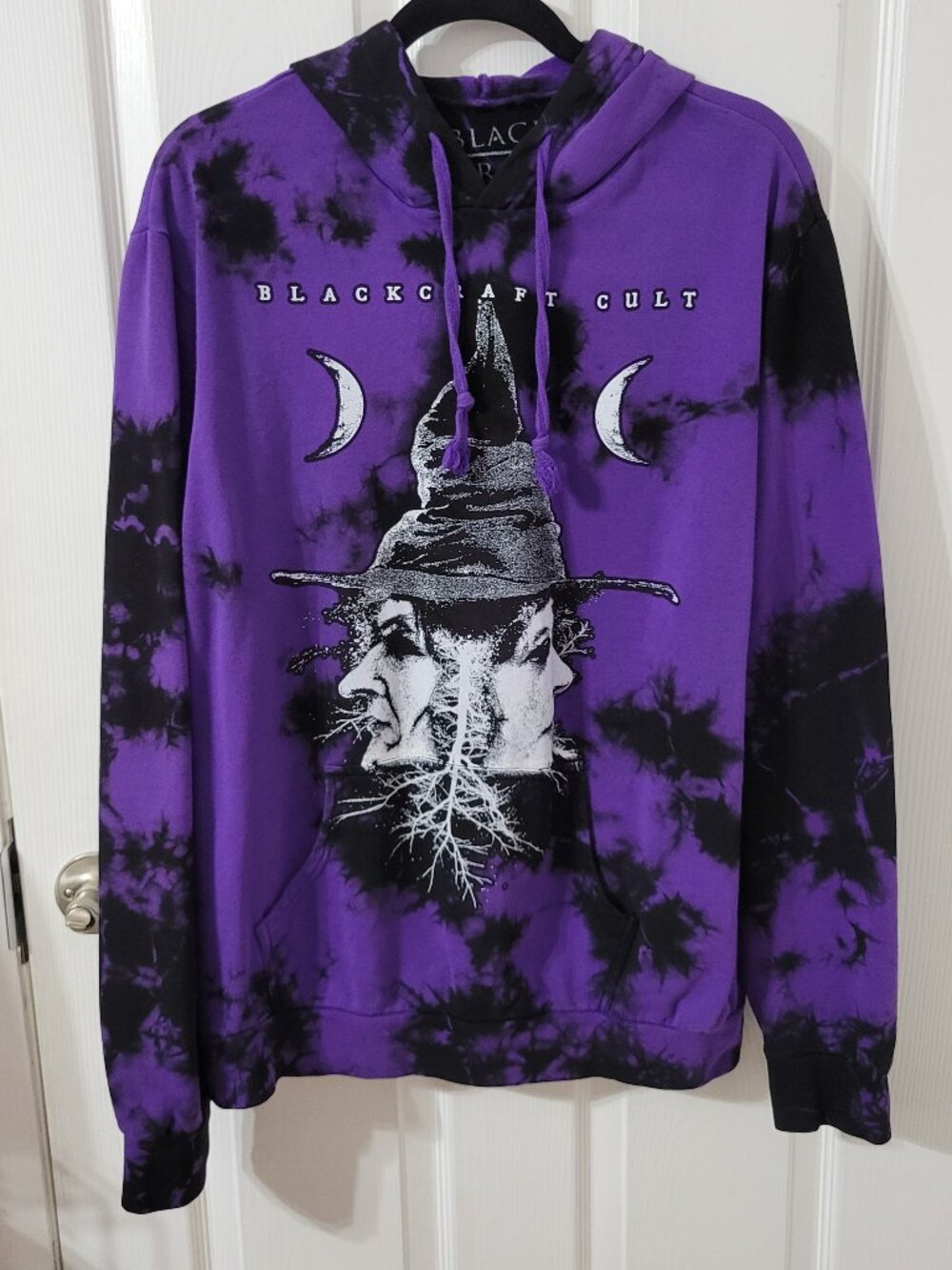 Blackcraft II Purple Black Tie-Dye Duality Witch Graphic Hoodie - Size M